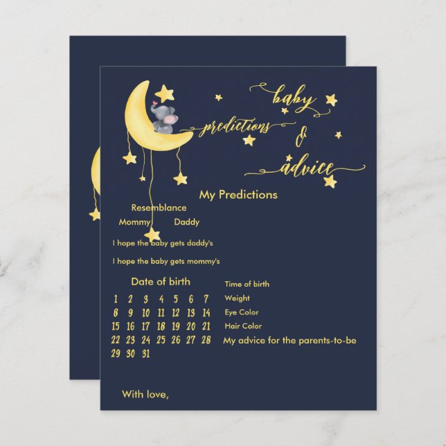 かわいい象と小さな蝶の赤ちゃんシャワーゲーム (正面/裏面)