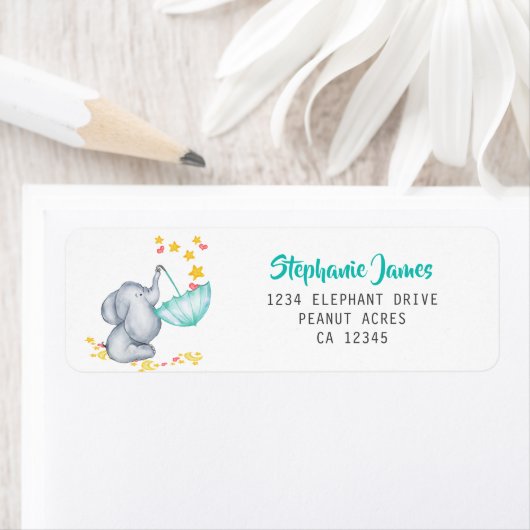 かわいい象と星ベビーシャワー差出人住所 ラベル (インサイチュ)
