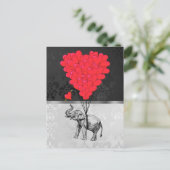 かわいい象と灰色の愛のハート ポストカード (スタンド正面)