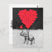 かわいい象と灰色の愛のハート ポストカード (正面/裏面)