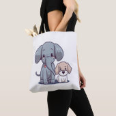 かわいい象と犬 トートバッグ (クローズアップ)