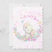 かわいい象と蝶の女の子ベビーシャワー 招待状 (裏面)