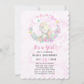 かわいい象と蝶の女の子ベビーシャワー 招待状 (正面)