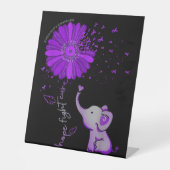 かわいい象と闘うアルツハイマー病の紫のリボン 台座サイン (正面)