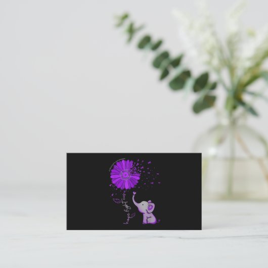 かわいい象と闘うアルツハイマー病の紫のリボン 名刺 (スタンド正面)
