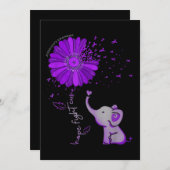 かわいい象と闘うアルツハイマー病の紫のリボン 招待状 (正面/裏面)
