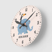 かわいい象と鳥の少年の部屋デコカスタムア ラウンド壁時計 (傾斜)
