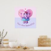 かわいい象のことわざあなたが美しい ポスター (キッチン)