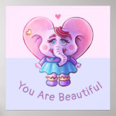 かわいい象のことわざあなたが美しい ポスター (正面)