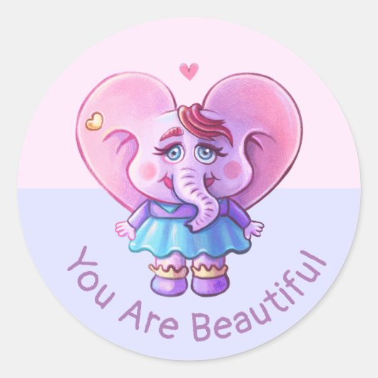 かわいい象のことわざあなたが美しい ラウンドシール (正面)