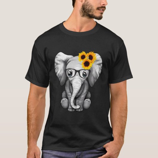 かわいい象のひまわり Tシャツ (正面)