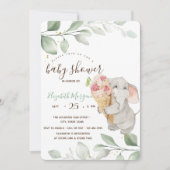 かわいい象のアイスクリームとワ watermelon のベビーシャワー 招待状 (正面)