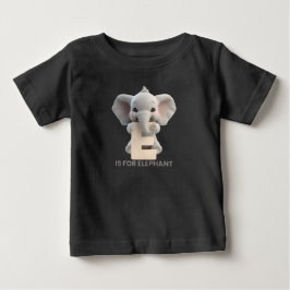 かわいい象のアルファベットEのキッズTシャツ | アニマルアルファベット ベビーTシャツ
