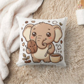 かわいい象のクッション - かわいいコーヒーキャラ クッション (ブランケット)