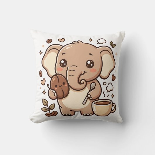 かわいい象のクッション - かわいいコーヒーキャラ クッション (正面)