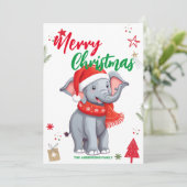 かわいい象のクリスマスツリー ホリデー 家族 名前 シーズンカード (スタンド正面)