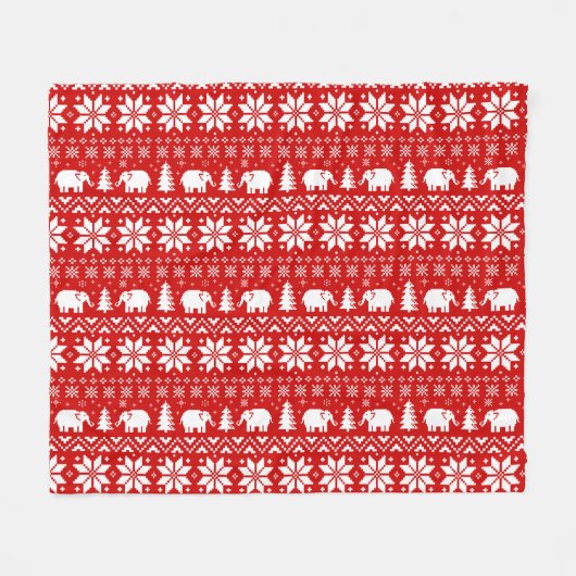 かわいい象のクリスマスパターン赤 フリースブランケット (正面(横))