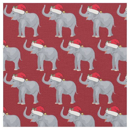 かわいい象のクリスマス ファブリック (クローズアップ)
