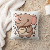 かわいい象のコーヒー用スロー枕 クッション (ブランケット)