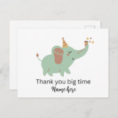 かわいい象のサンキューカード、赤ちゃんシャワー感謝してい シーズンポストカード (正面/裏面)