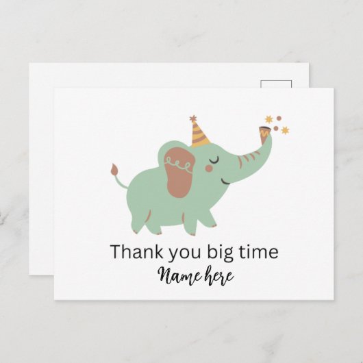 かわいい象のサンキューカード、赤ちゃんシャワー感謝してい シーズンポストカード (正面/裏面)