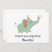 かわいい象のサンキューカード、赤ちゃんシャワー感謝してい 案内状 (正面/裏面)