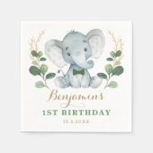かわいい象のジャングル緑1歳の誕生日 スタンダードカクテルナプキン (正面)