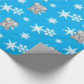 かわいい象のスカイブルーの雪片 ラッピングペーパー (角)