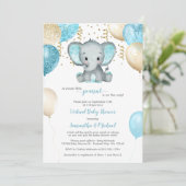 かわいい象のターキオース金ゴールドバルーン赤ちゃんシャワー 招待状 (スタンド正面)