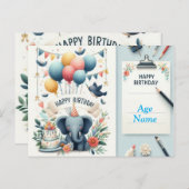 かわいい象のハッピーバースデーカード – 風船 ポストカード (正面/裏面)