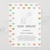 かわいい象のハートムード赤ちゃんシャワー招待状 招待状 (正面/裏面)