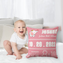 かわいい象のバラピンクの誕生のお知らせ クッション