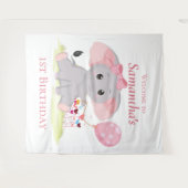 かわいい象のバルーンガール誕生日背景 タペストリー (正面(横))