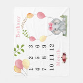 かわいい象のバルーン女の子マイルストーン フリースブランケット (正面)