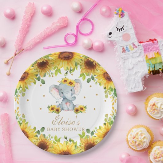 かわいい象のヒマワリのベビーシャワー誕生パーティー ペーパープレート (パーティー)