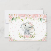 かわいい象のピンクのフローラガール1歳の誕生日 サンキューカード (裏面)