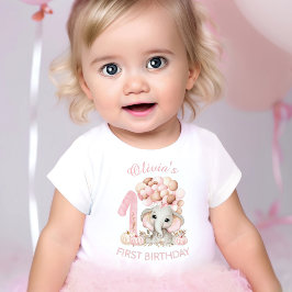 かわいい象のファーストバースデー 秋の女の子 ベビーTシャツ