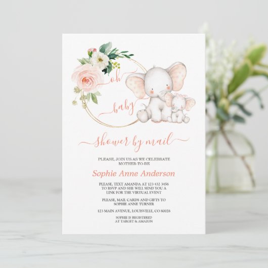 かわいい象のフローラバーチャル赤ちゃんシャワーbyメール 招待状 (スタンド正面)