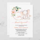 かわいい象のフローラバーチャル赤ちゃんシャワーbyメール 招待状 (正面/裏面)