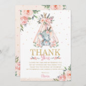 かわいい象のフローラボホの部族誕生パーティー  サンキューカード (正面/裏面)