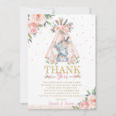 かわいい象のフローラボホ部族少女ベビーシャワー  サンキューカード (正面)