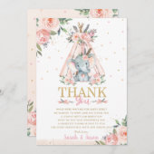 かわいい象のフローラボホ部族少女ベビーシャワー  サンキューカード (正面/裏面)