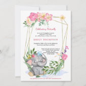 かわいい象のフローラ幾何学仮想ベビーシャワー 招待状 (正面)