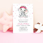 かわいい象のフローラ水の色ベビーガールシャワー 招待状