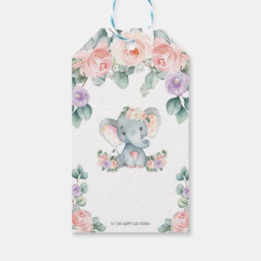 かわいい象のフローラ赤ちゃんシャワーありがとう ギフトタグ (裏面)