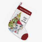 かわいい象のベビーの初めてのクリスマス赤い白いドット スモールクリスマスストッキング (正面 (吊り時))