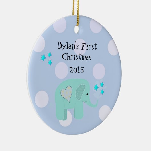 かわいい象のベビーの初めてのクリスマス セラミックオーナメント (右)