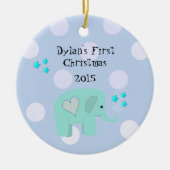 かわいい象のベビーの初めてのクリスマス セラミックオーナメント (正面)