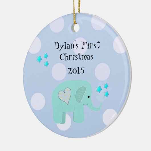 かわいい象のベビーの初めてのクリスマス セラミックオーナメント (左)