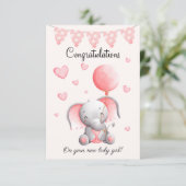 かわいい象のベビーガールおめでとうカード (スタンド正面)